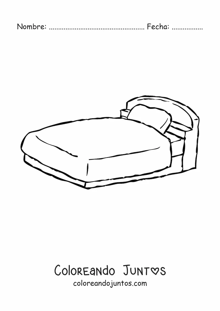 Imagen para colorear de una cama individual con una almohada