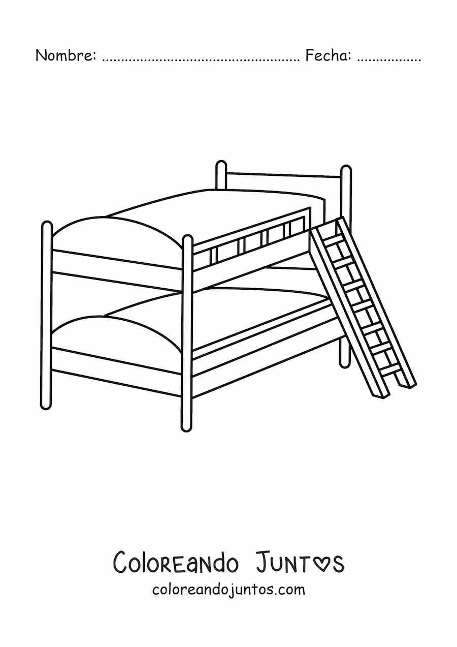 Imagen para colorear de una litera de dos camas con escalera