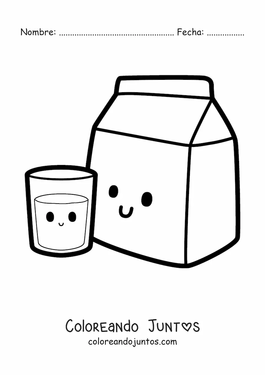 Vaso de leche kawaii | Coloreando Juntos