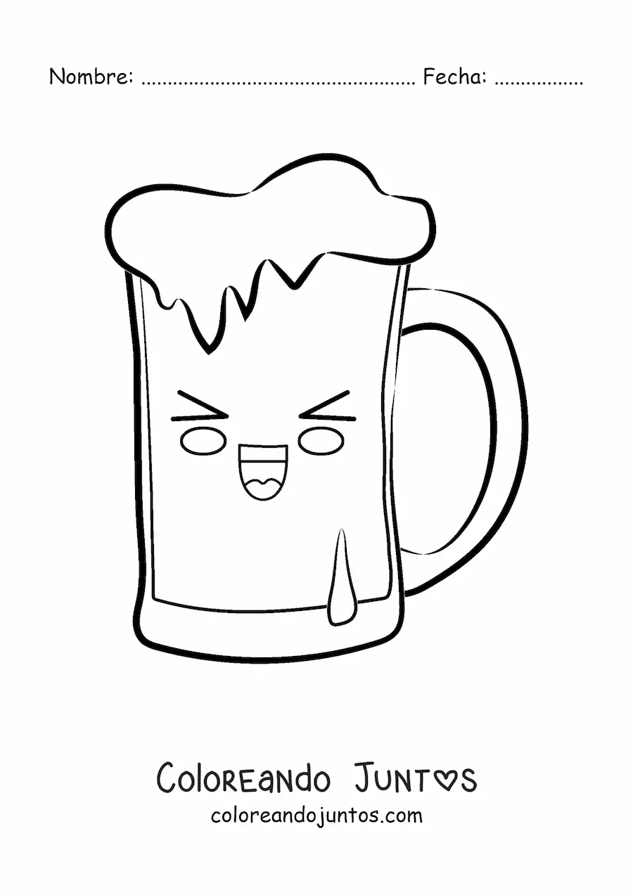 Imagen para colorear de un vaso animado feliz lleno con cerveza