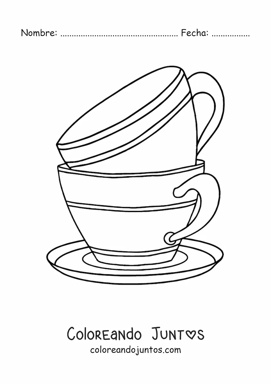 Imagen para colorear de una taza sobre una taza en un plato