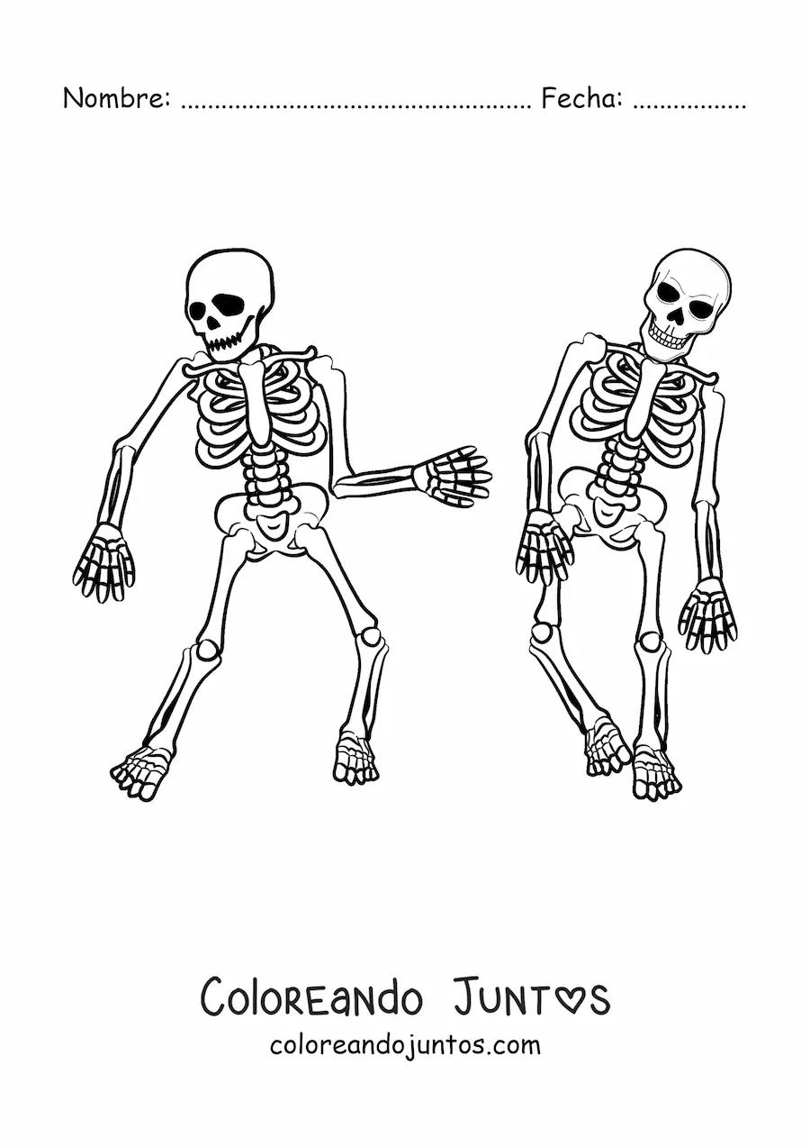 Imagen para colorear de dos esqueletos humanos bailando