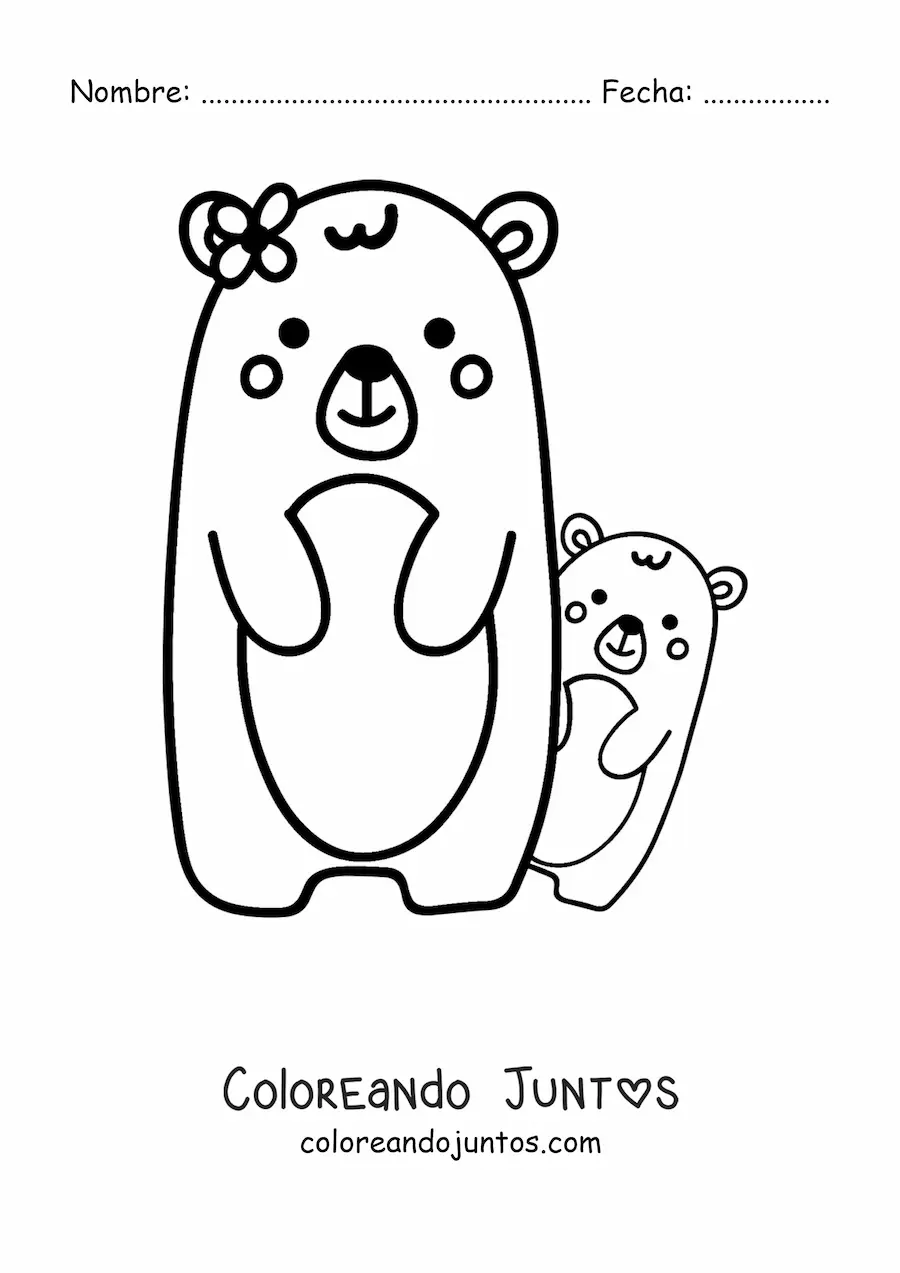 Imagen para colorear de una mamá y un bebé oso animados