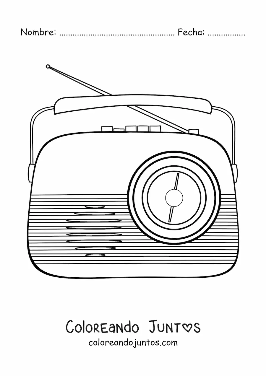 Imagen para colorear de una radio antigua con antena