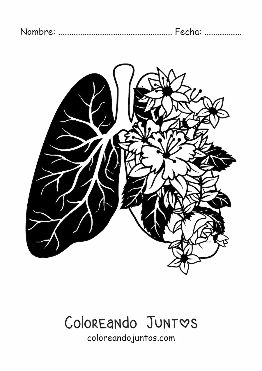 Imagen para colorear de pulmones con flores brotando de ellos