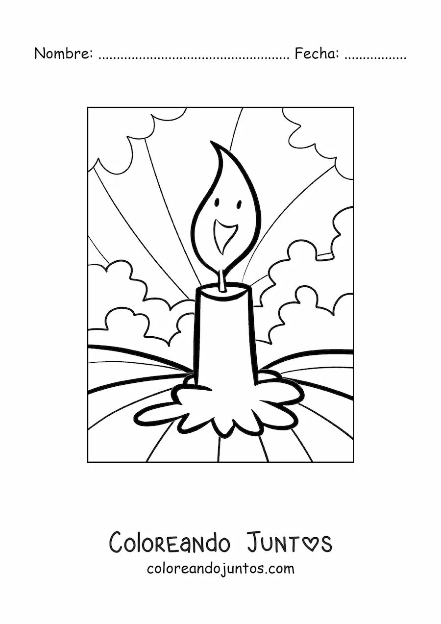 Imagen para colorear de vela con llama animada