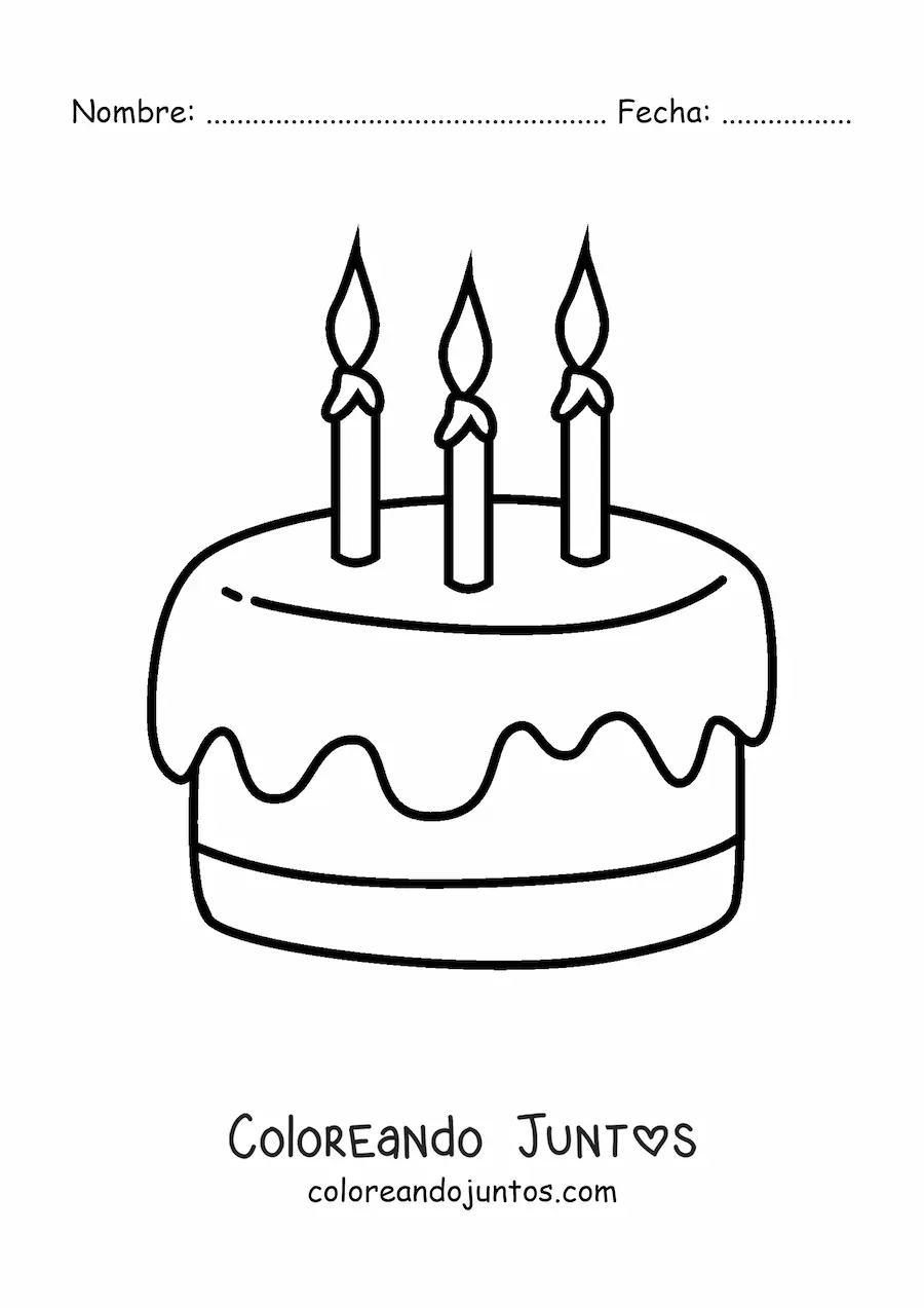 Imagen para colorear de tres velas en pastel de cumpleaños