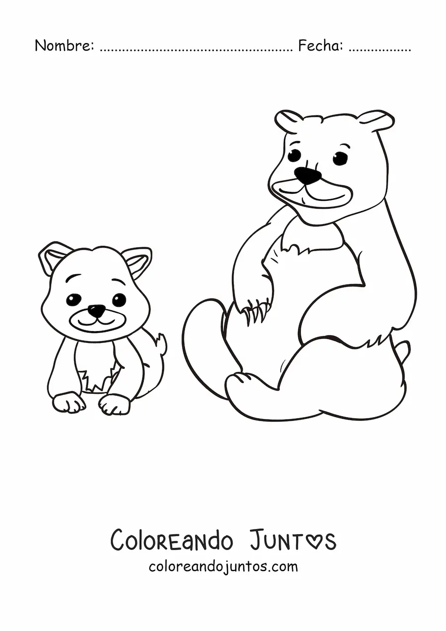 Imagen para colorear de una familia de osos sentados
