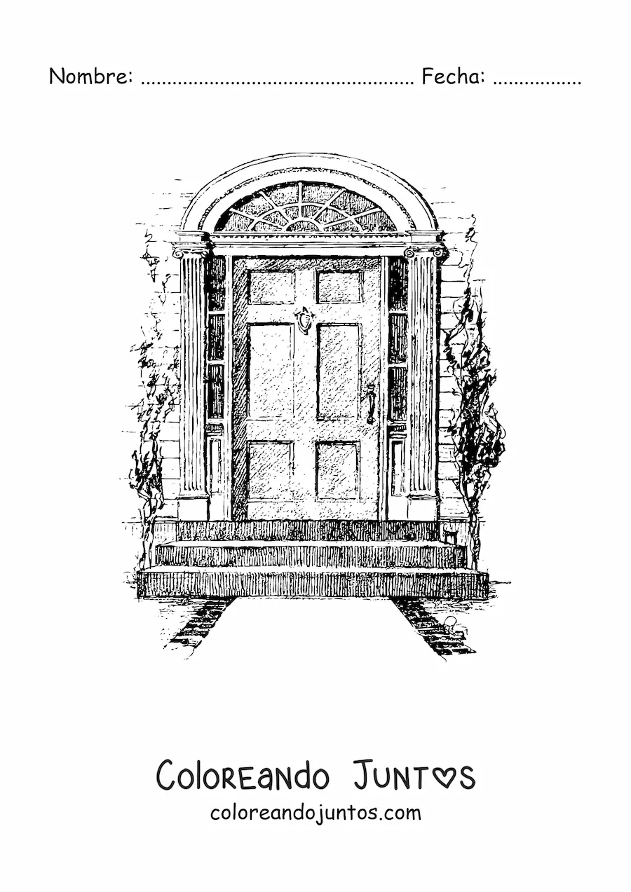 Imagen para colorear de la puerta de una casa antigua realista