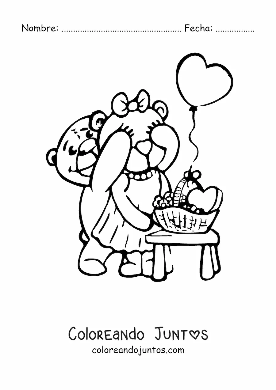 Imagen para colorear de una pareja de osos amorosos animados