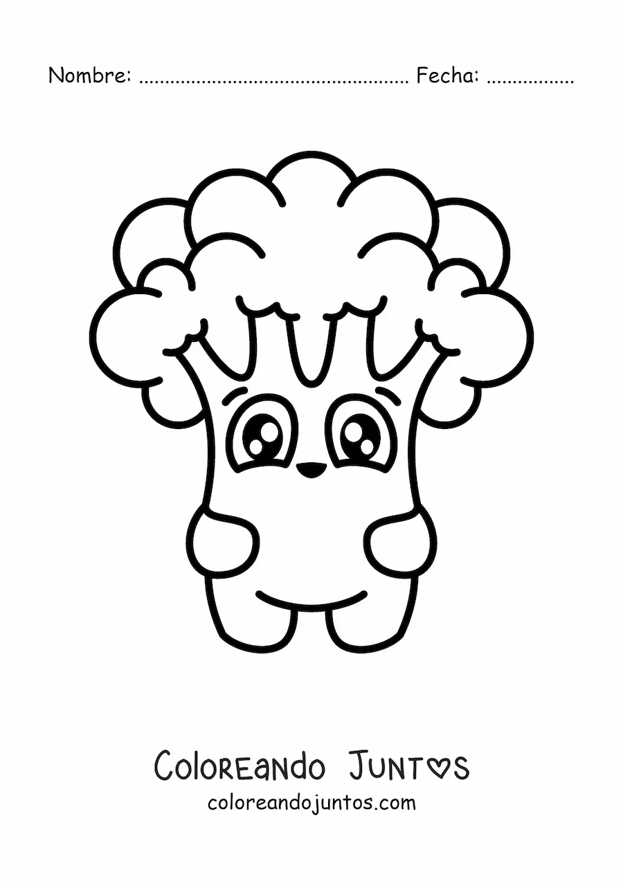 Imagen para colorear de un brócoli animado kawaii alegre