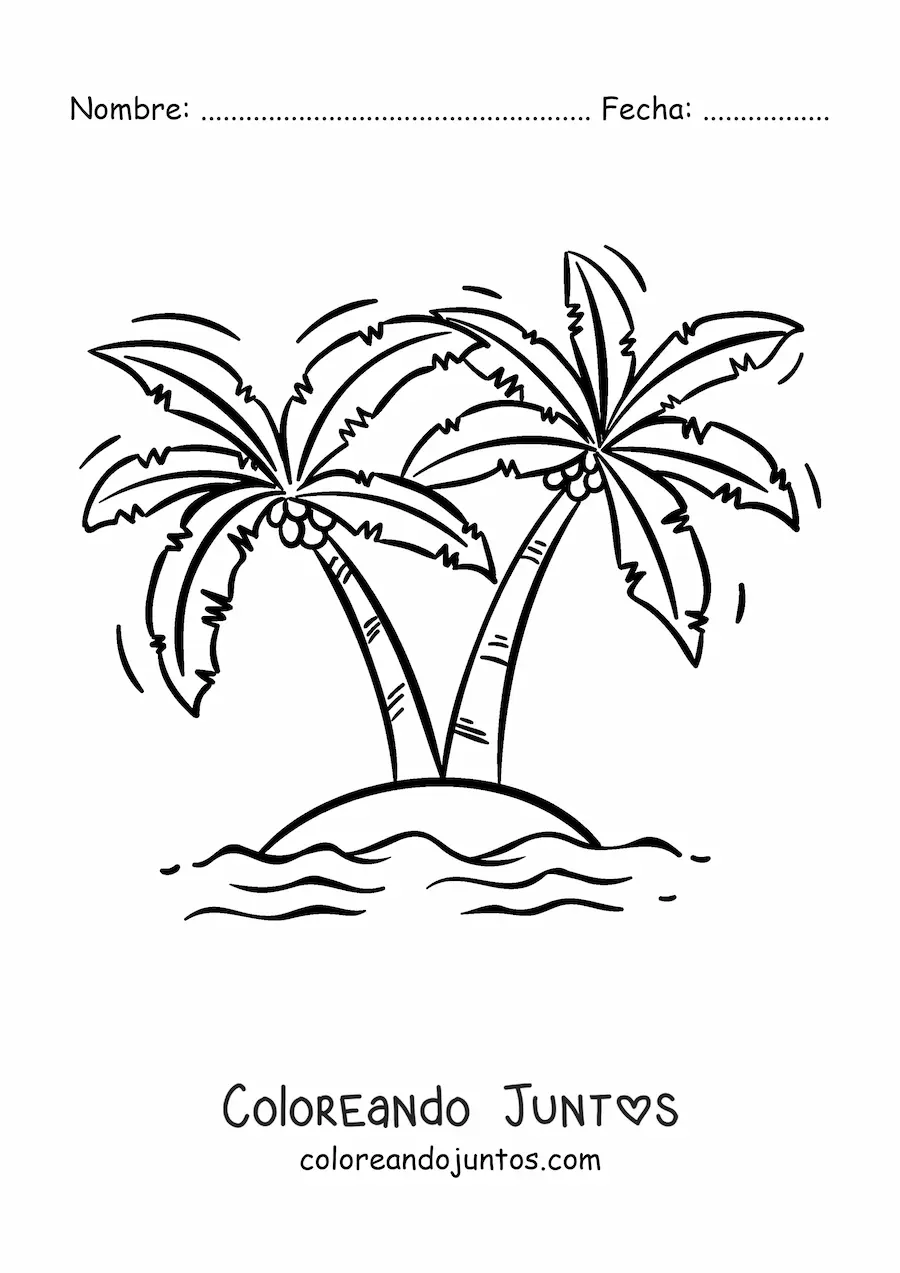 Imagen para colorear de una isla con 2 palmeras