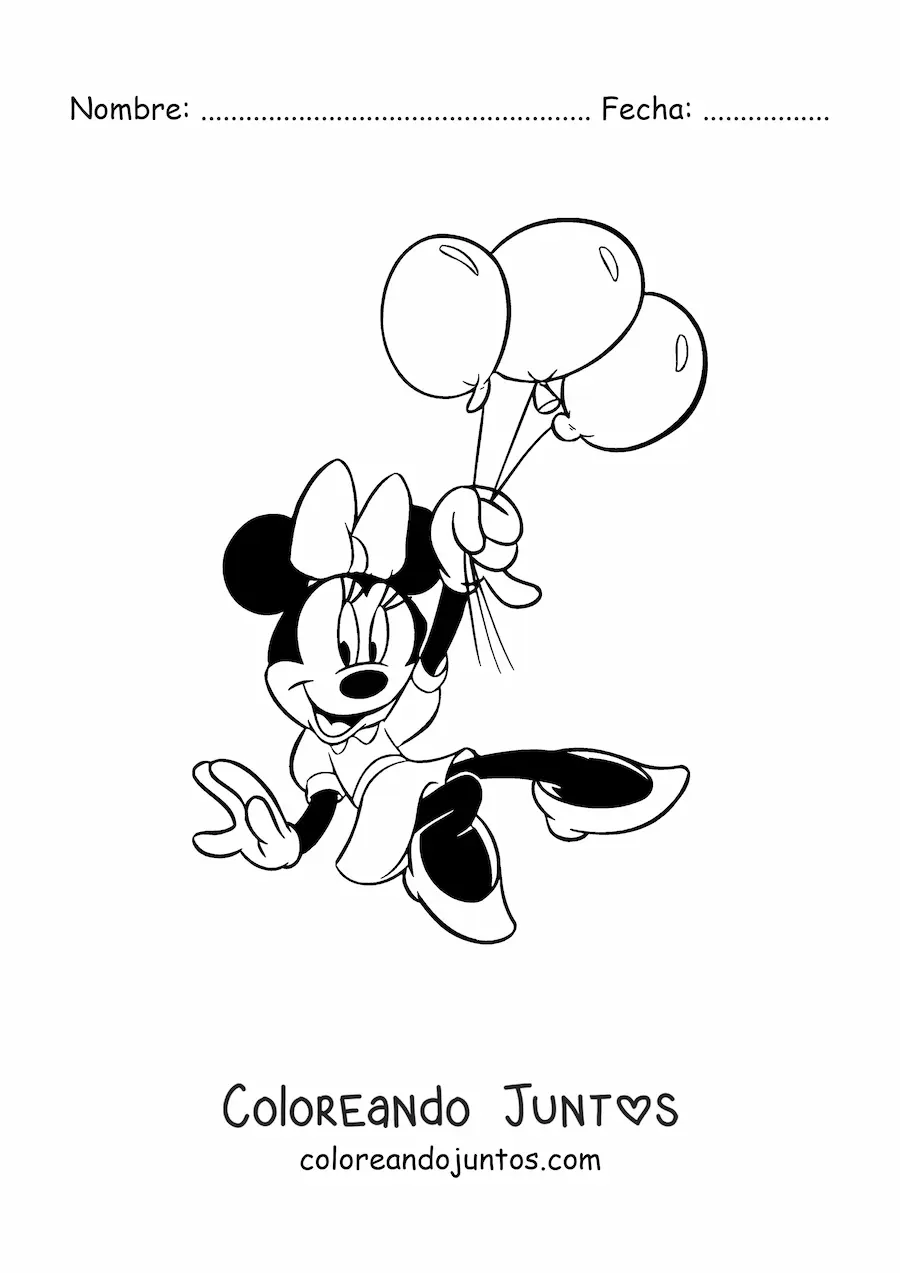 Imagen para colorear de Minnie sosteniendo globos