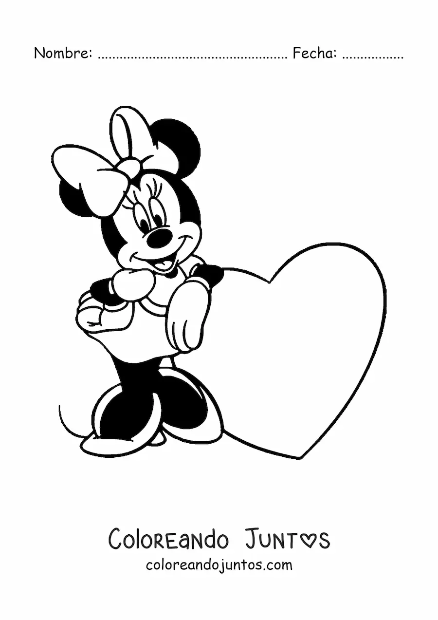 Imagen para colorear de Minnie junto a un corazón grande