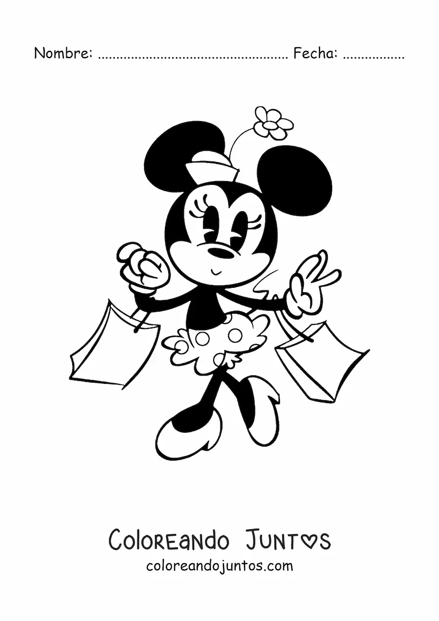 Imagen para colorear de Minnie de compras con bolsas