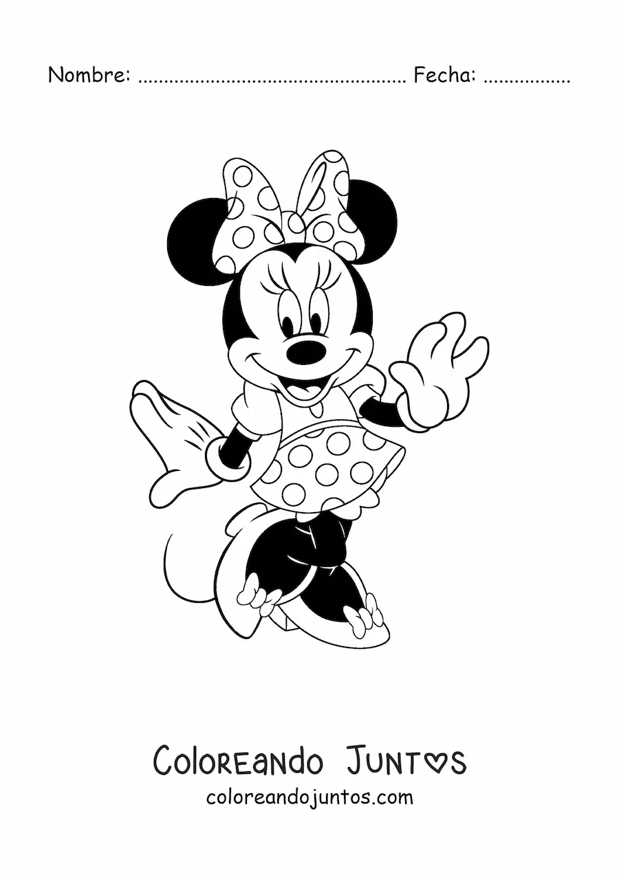 Imagen para colorear de Minnie coqueta con vestido de puntos