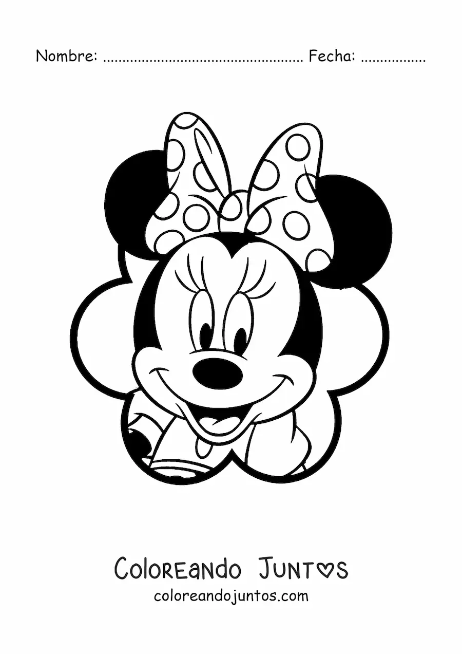 Imagen para colorear de la cara de Minnie Mouse con lazo con puntos