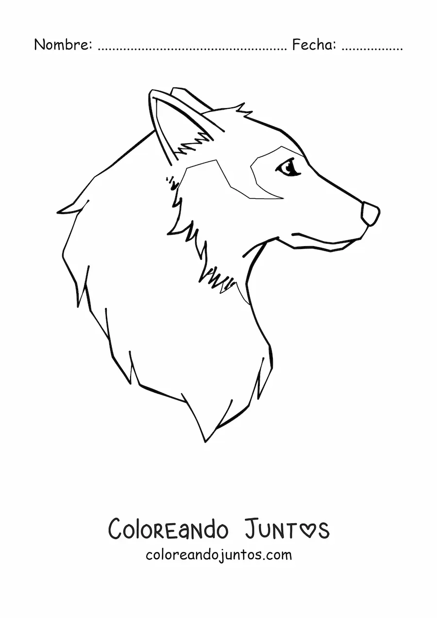 Imagen para colorear de la cabeza de lobo de perfil
