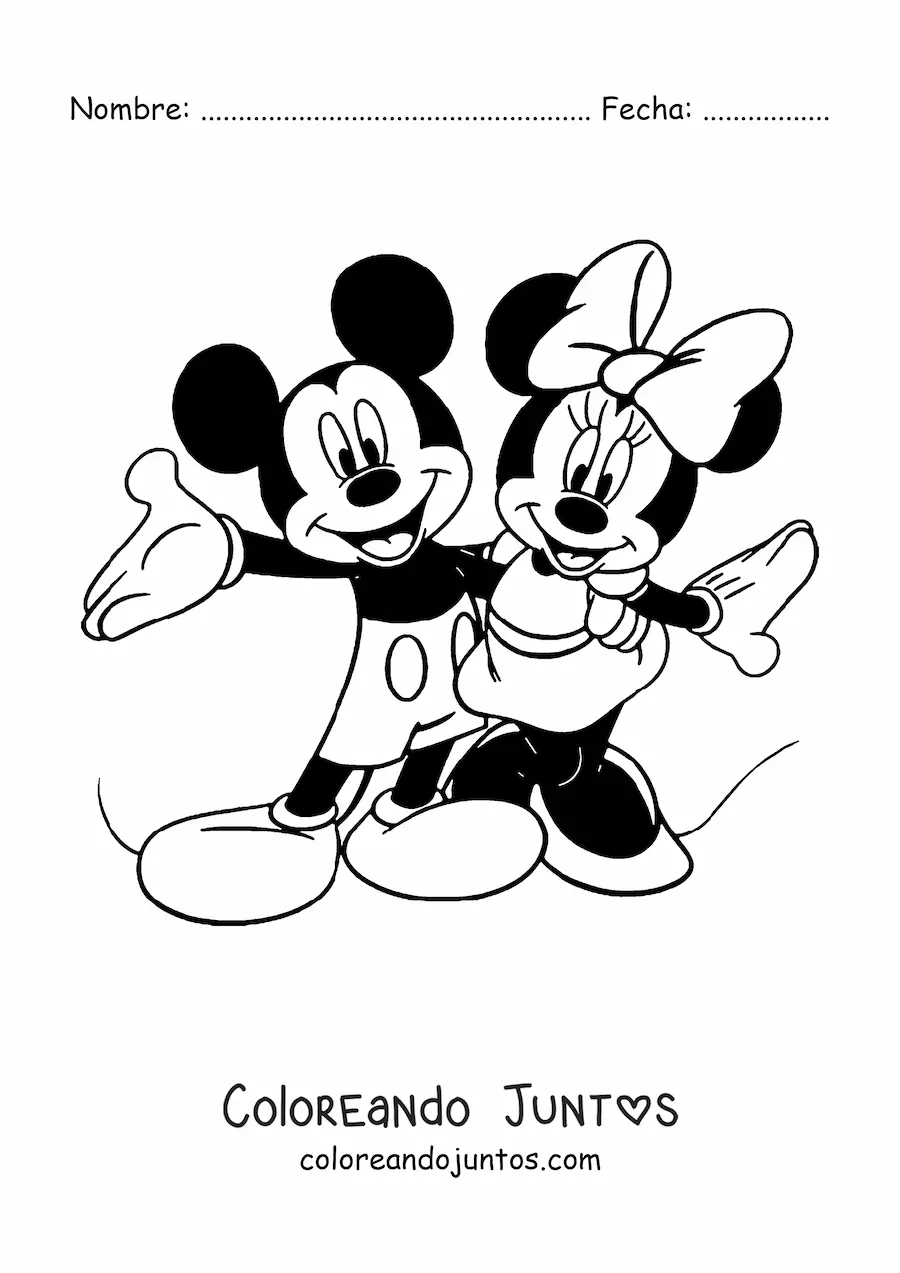Imagen para colorear de Minnie y Mickey abrazados