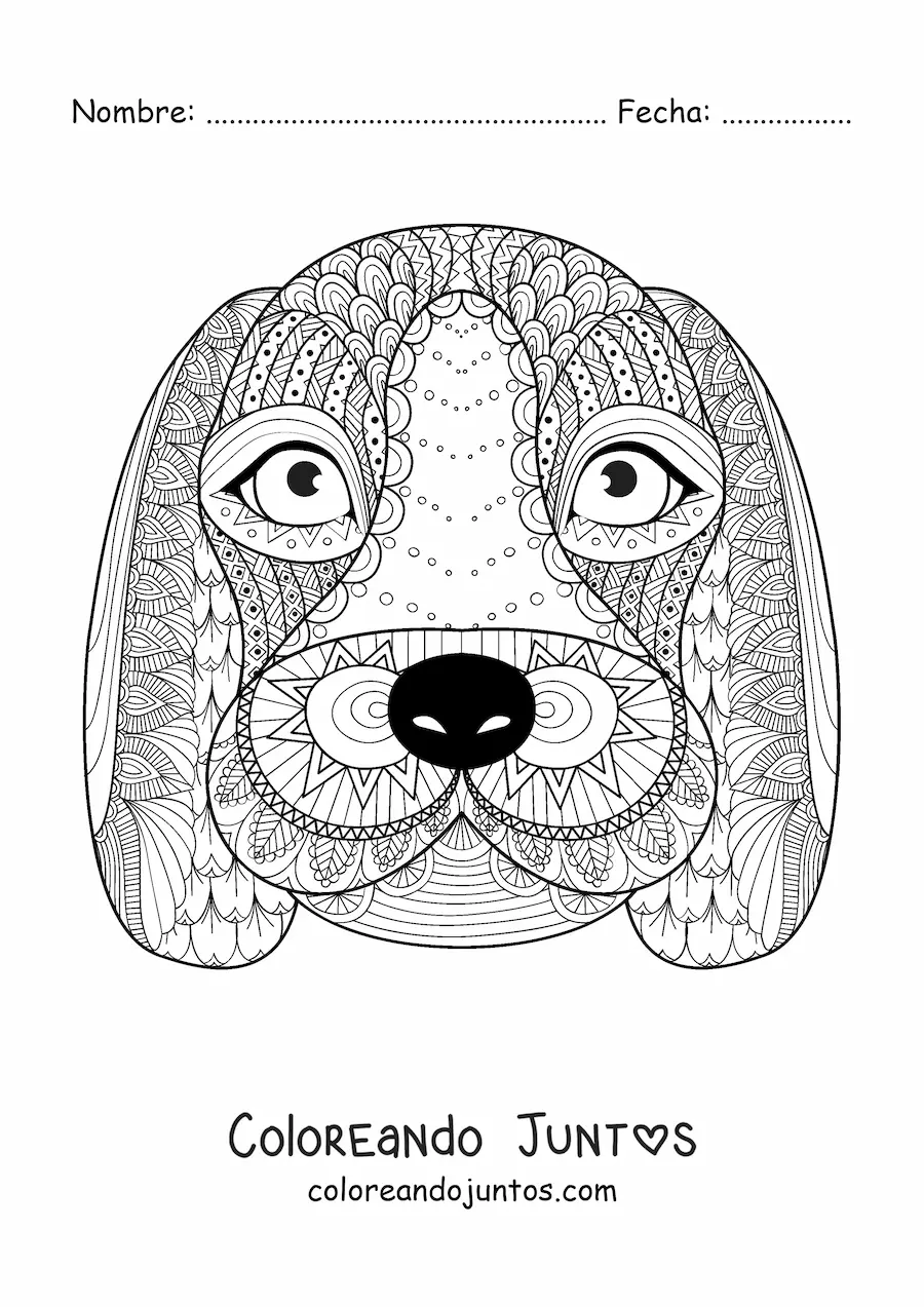 Imagen para colorear de un mandala del rostro de un perro