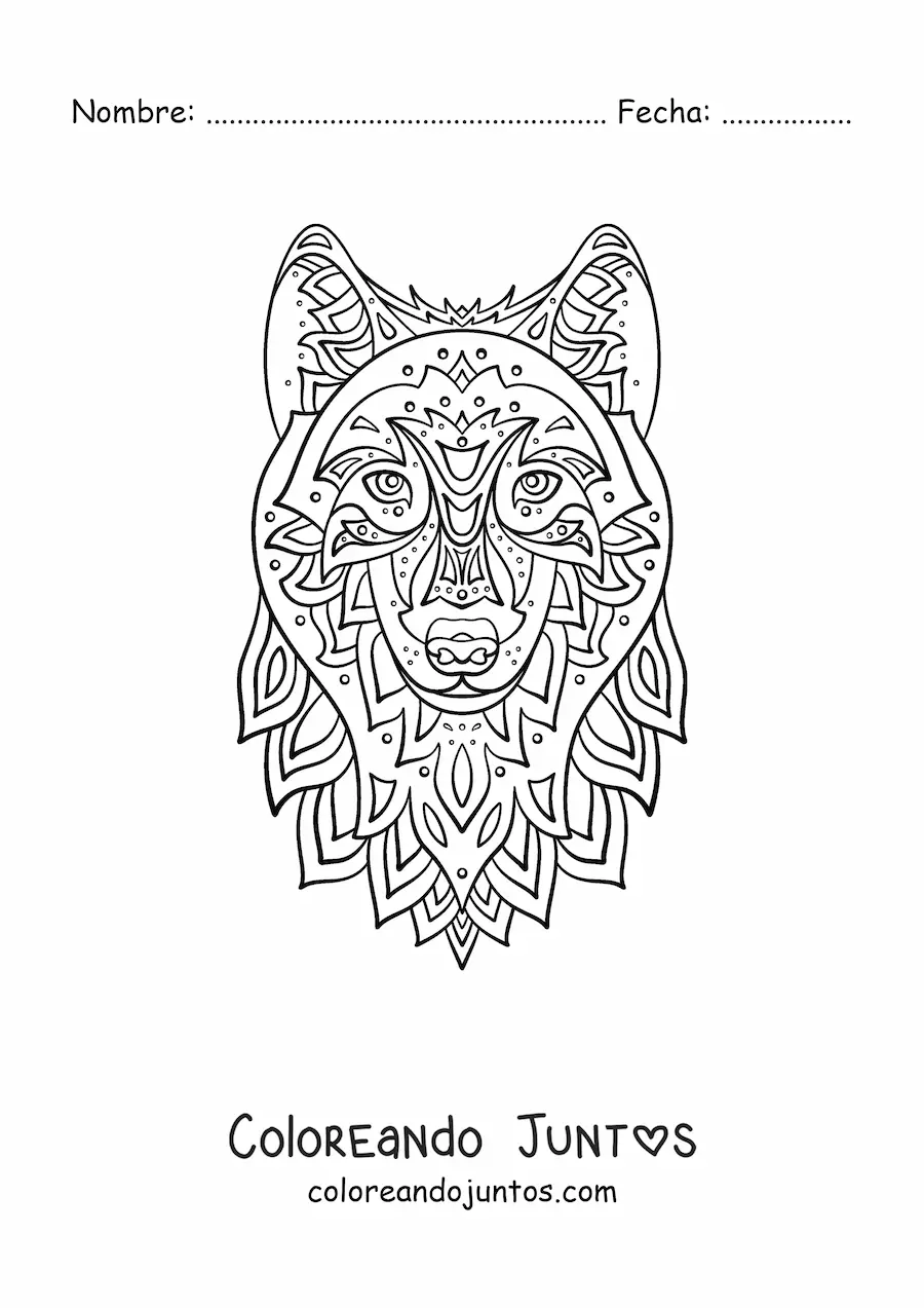 Imagen para colorear de un mandala de lobo geométrico