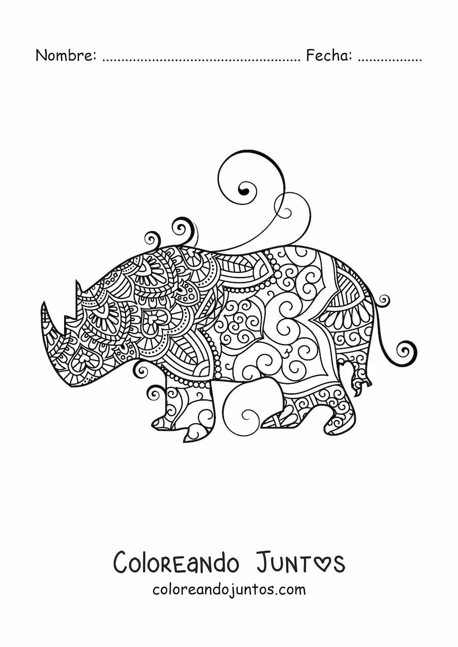 Imagen para colorear de un mandala de rinoceronte