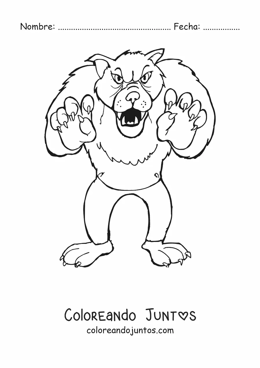 Imagen para colorear de un lobo feroz animado