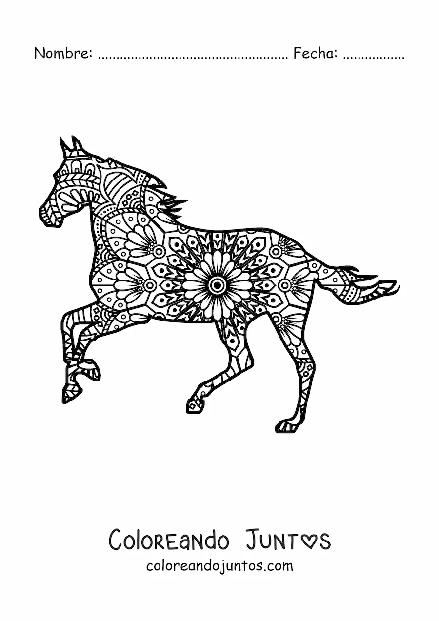 Imagen para colorear de un mandala de caballo