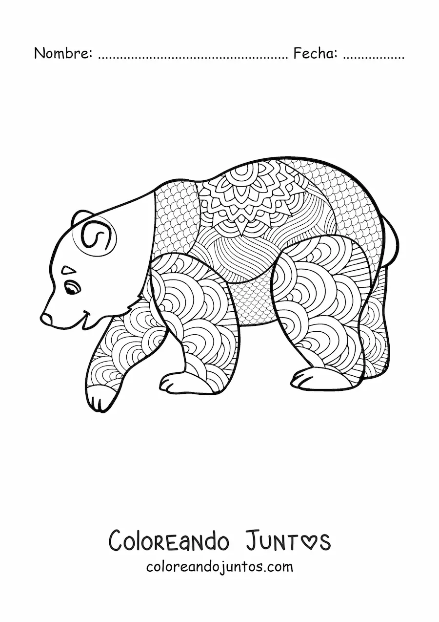 Imagen para colorear de un mandala de oso