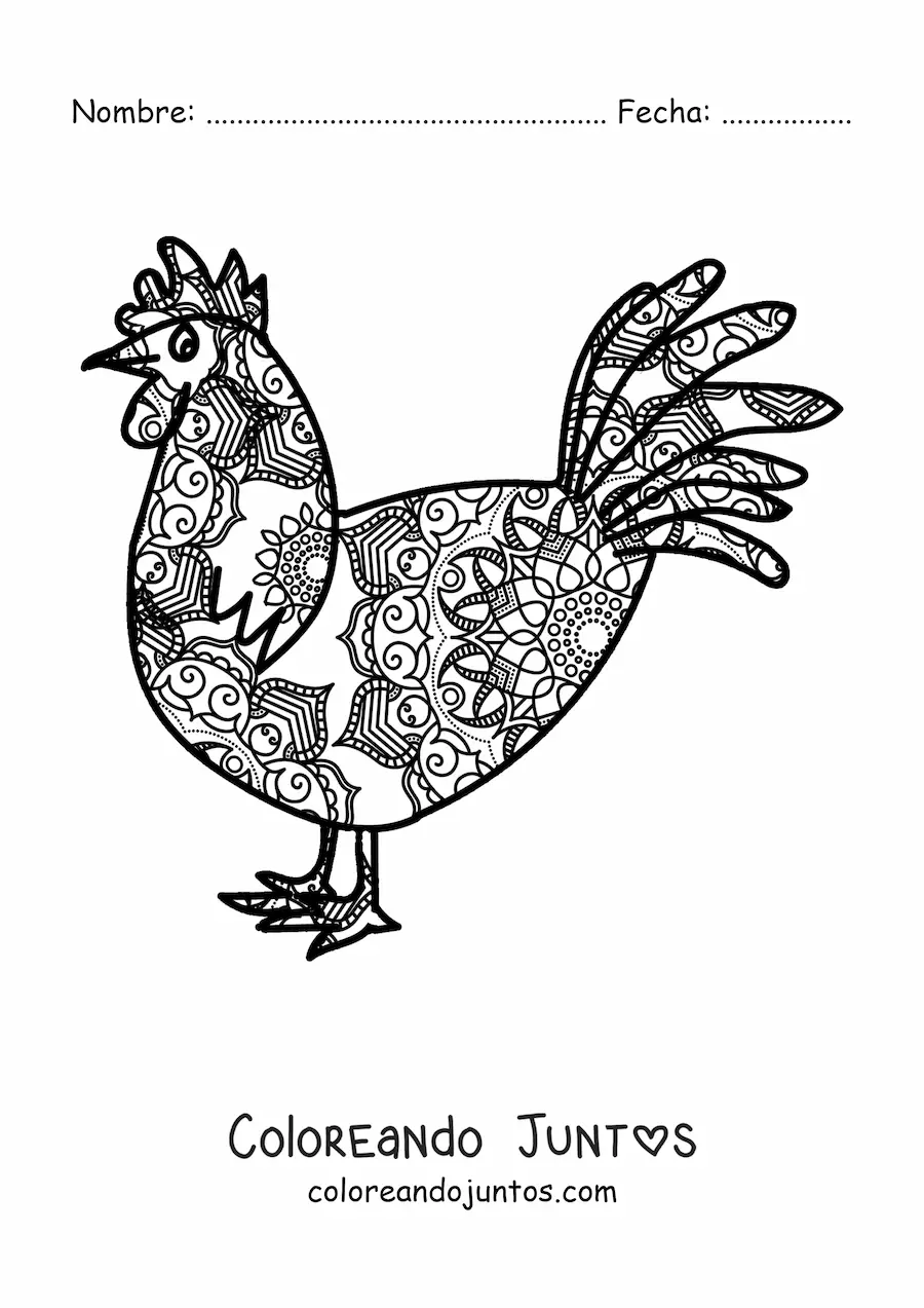 Imagen para colorear de un mandala de gallo