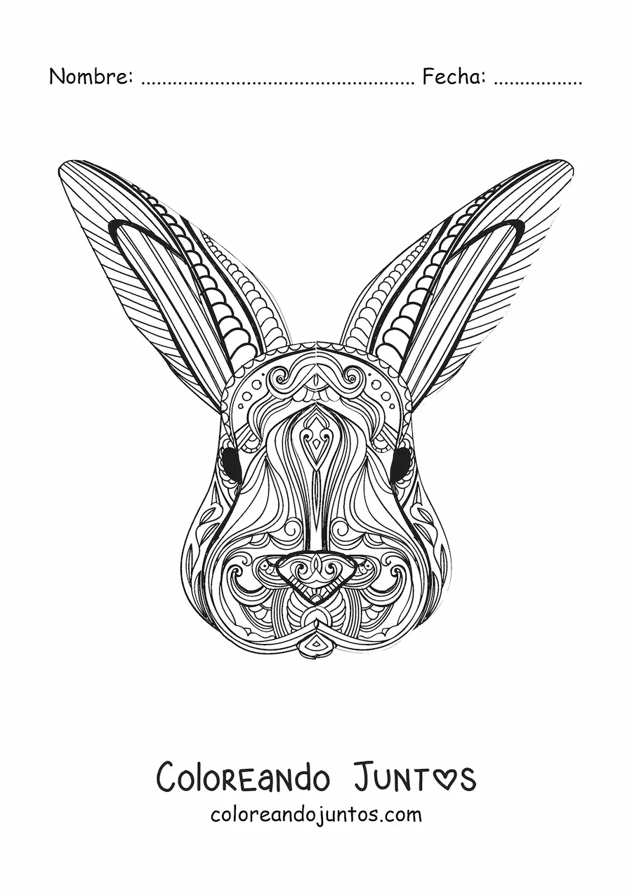 Imagen para colorear de un mandala de conejo difícil