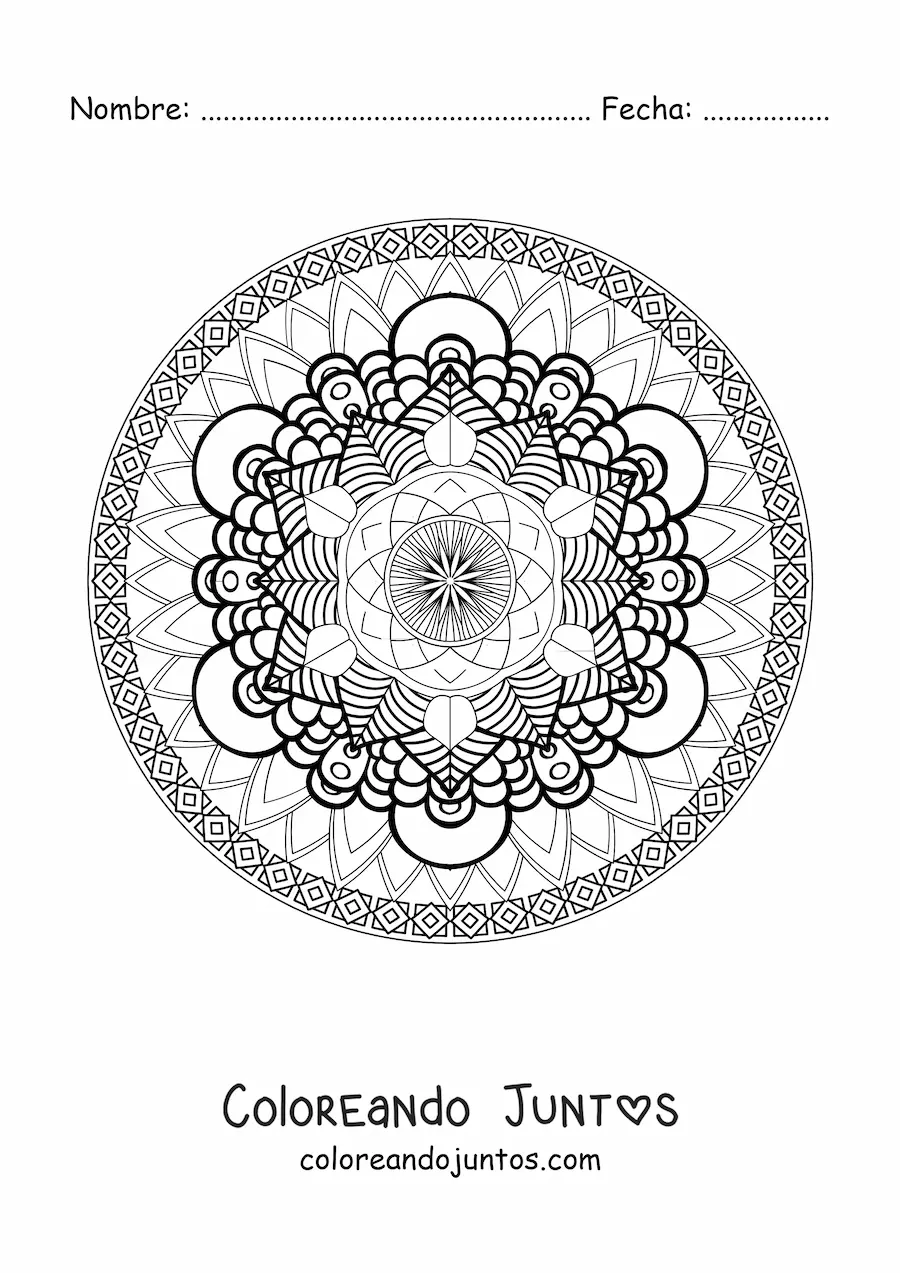 Imagen para colorear de un mandala difícil geométrico