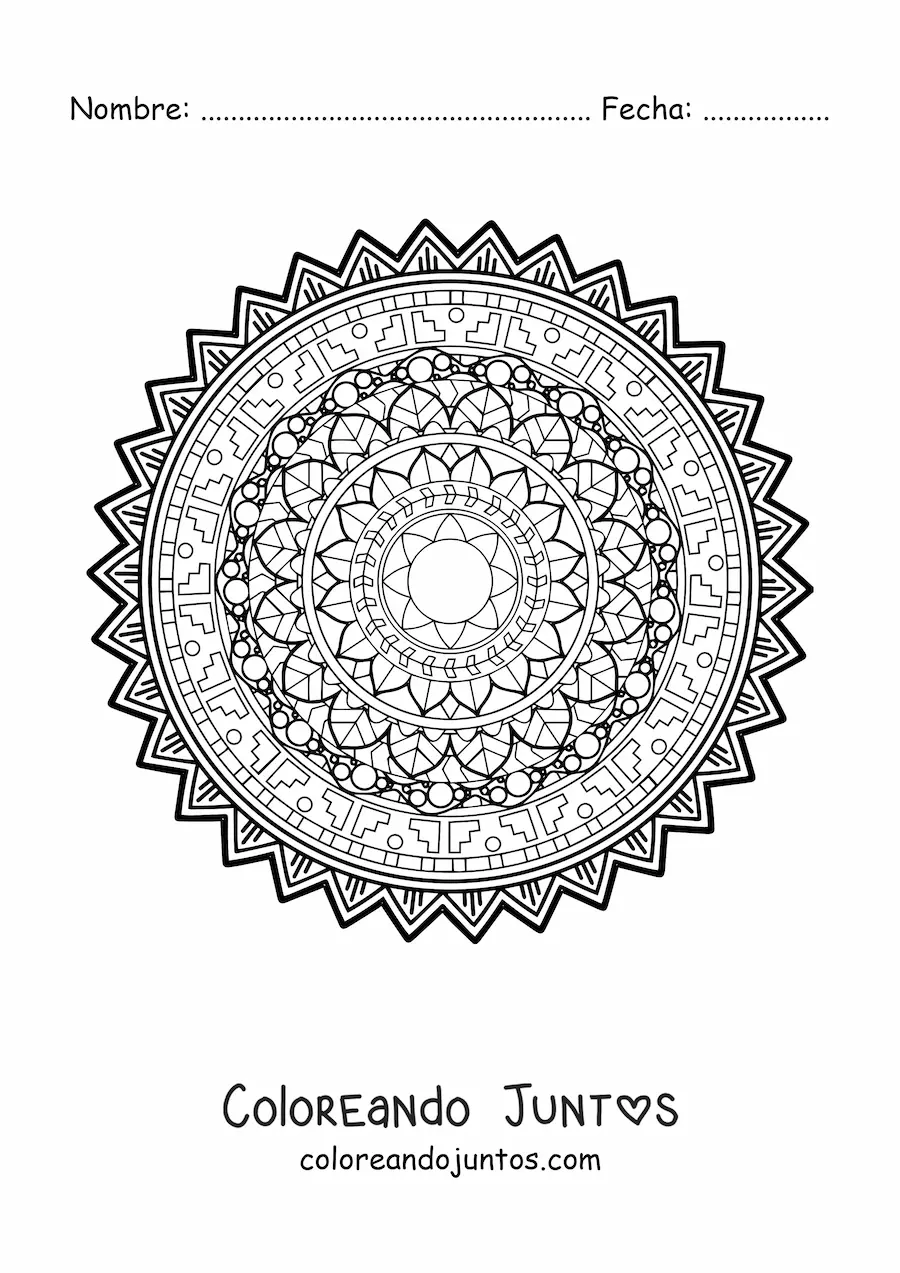 Imagen para colorear de un mandala difícil geométrico