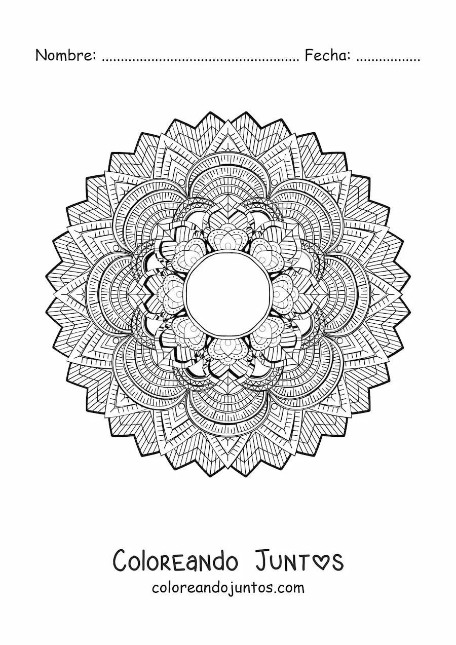 Imagen para colorear de un mandala difícil floral