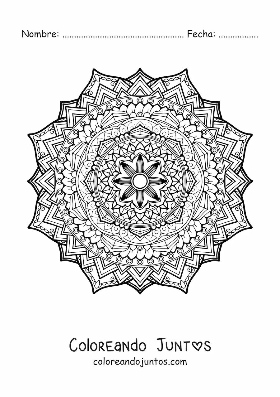Imagen para colorear de un mandala difícil floral