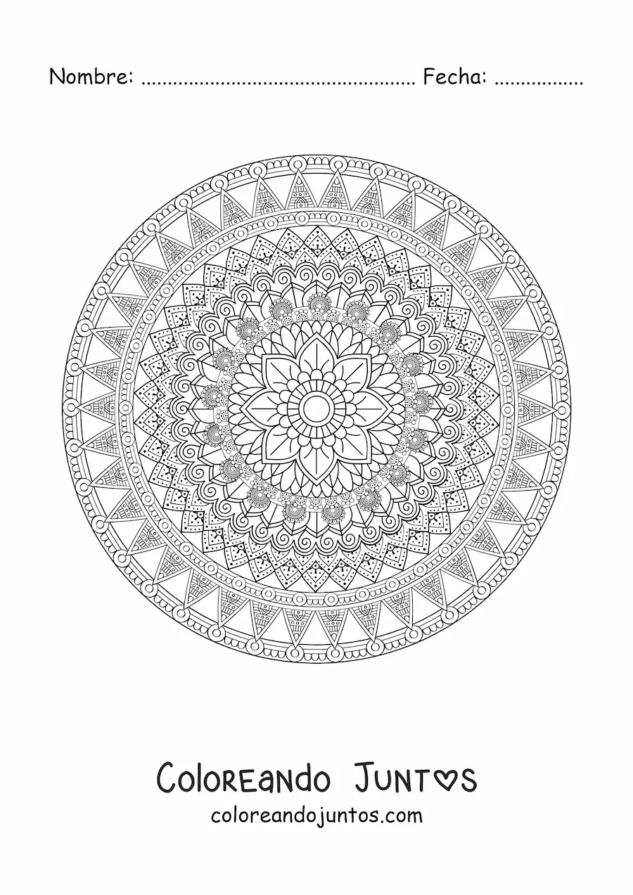 Imagen para colorear de un mandala difícil circular