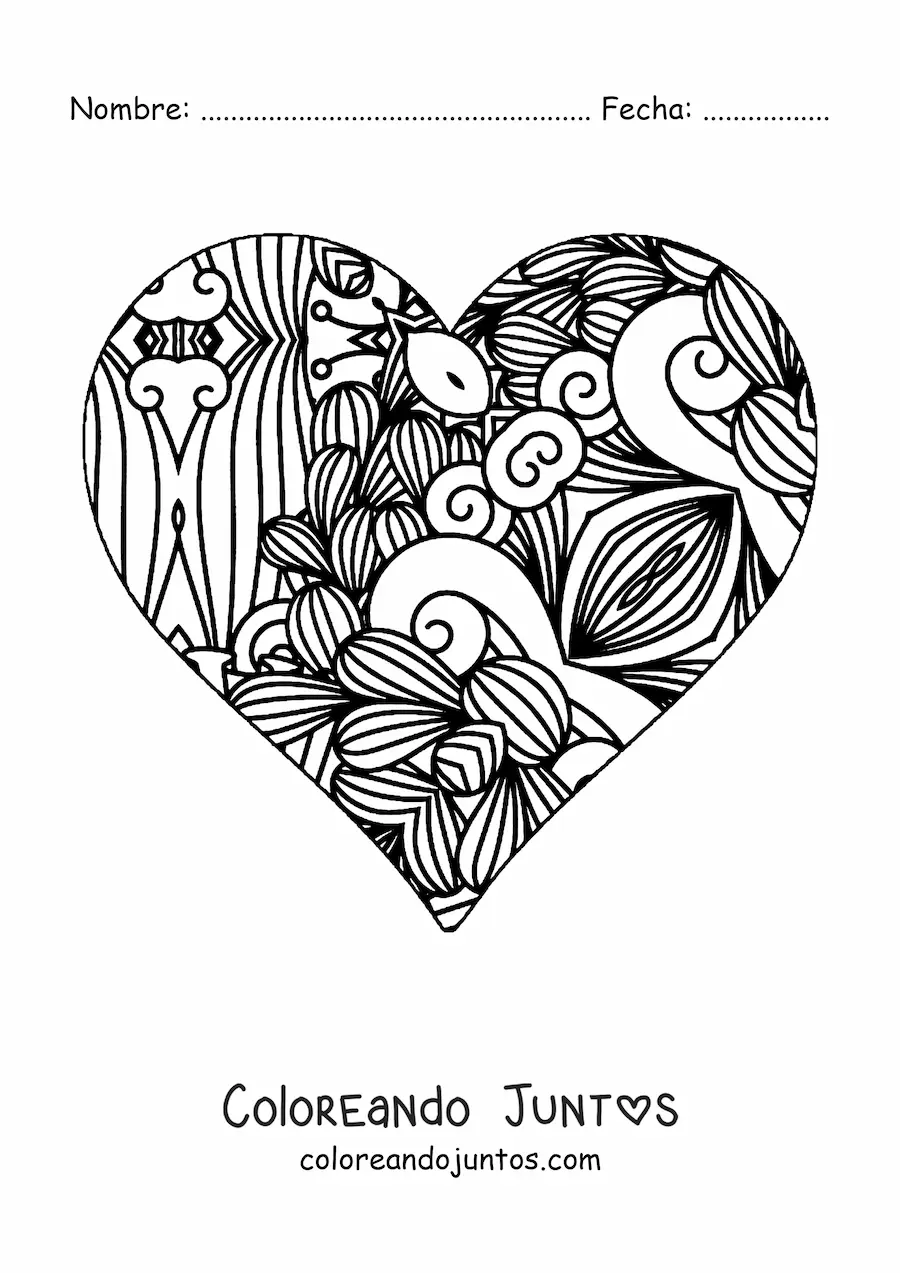Imagen para colorear de corazón con mandala estilo Zentangle