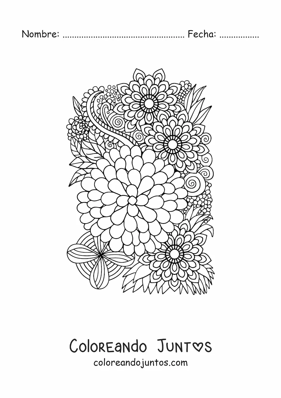 Imagen para colorear de flores estilo Zentangle