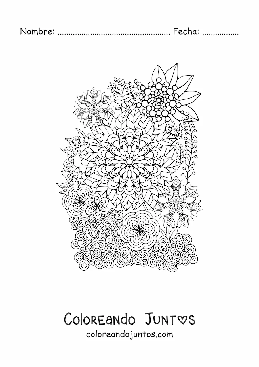 Imagen para colorear de flores estilo Zentangle