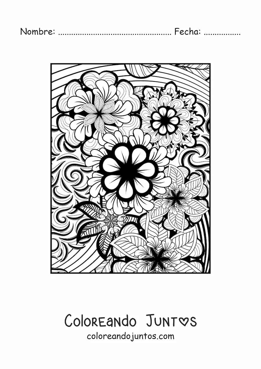 Imagen para colorear de un mandala floral estilo Zentangle