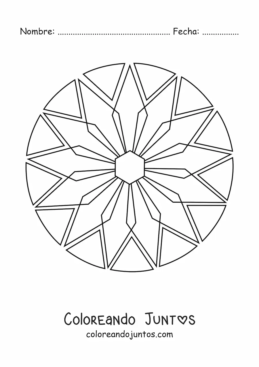 Imagen para colorear de un mandala fácil con figuras geométricas