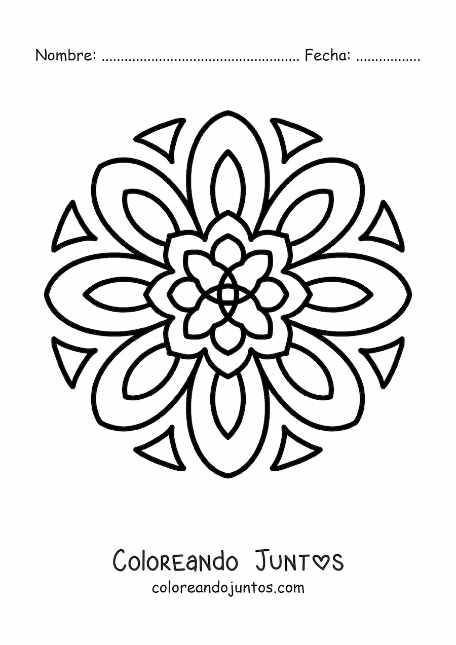 Imagen para colorear de un mandala fácil de flor para niños
