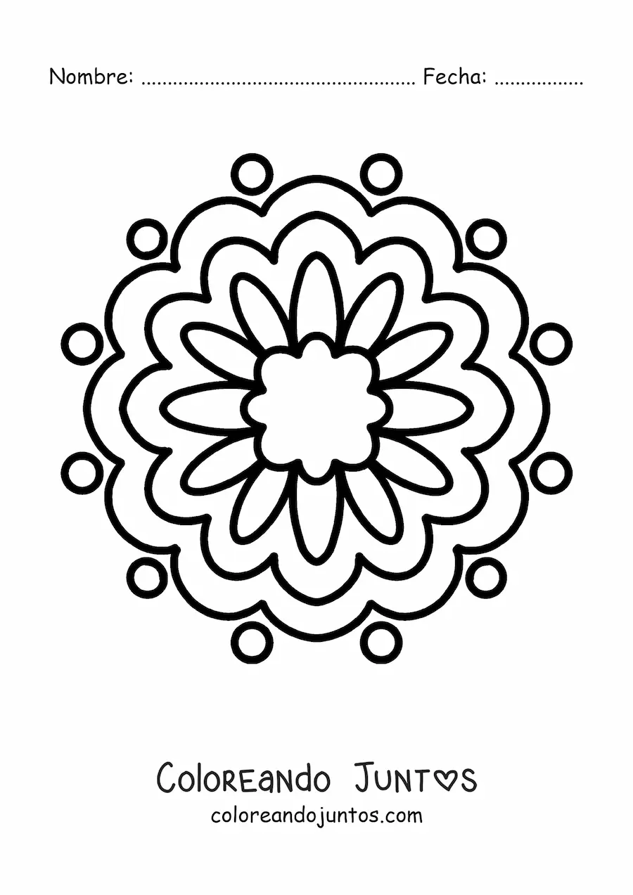 Imagen para colorear de un mandala fácil de flor para niños