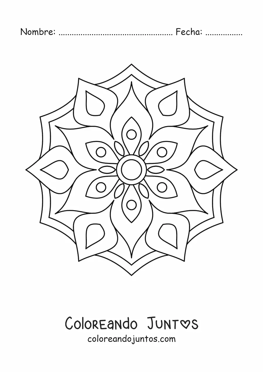 Imagen para colorear de un mandala fácil de flor