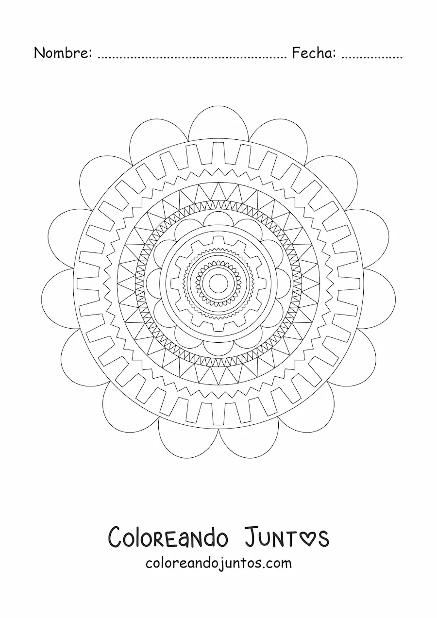 Imagen para colorear de un mandala con figuras geométricas