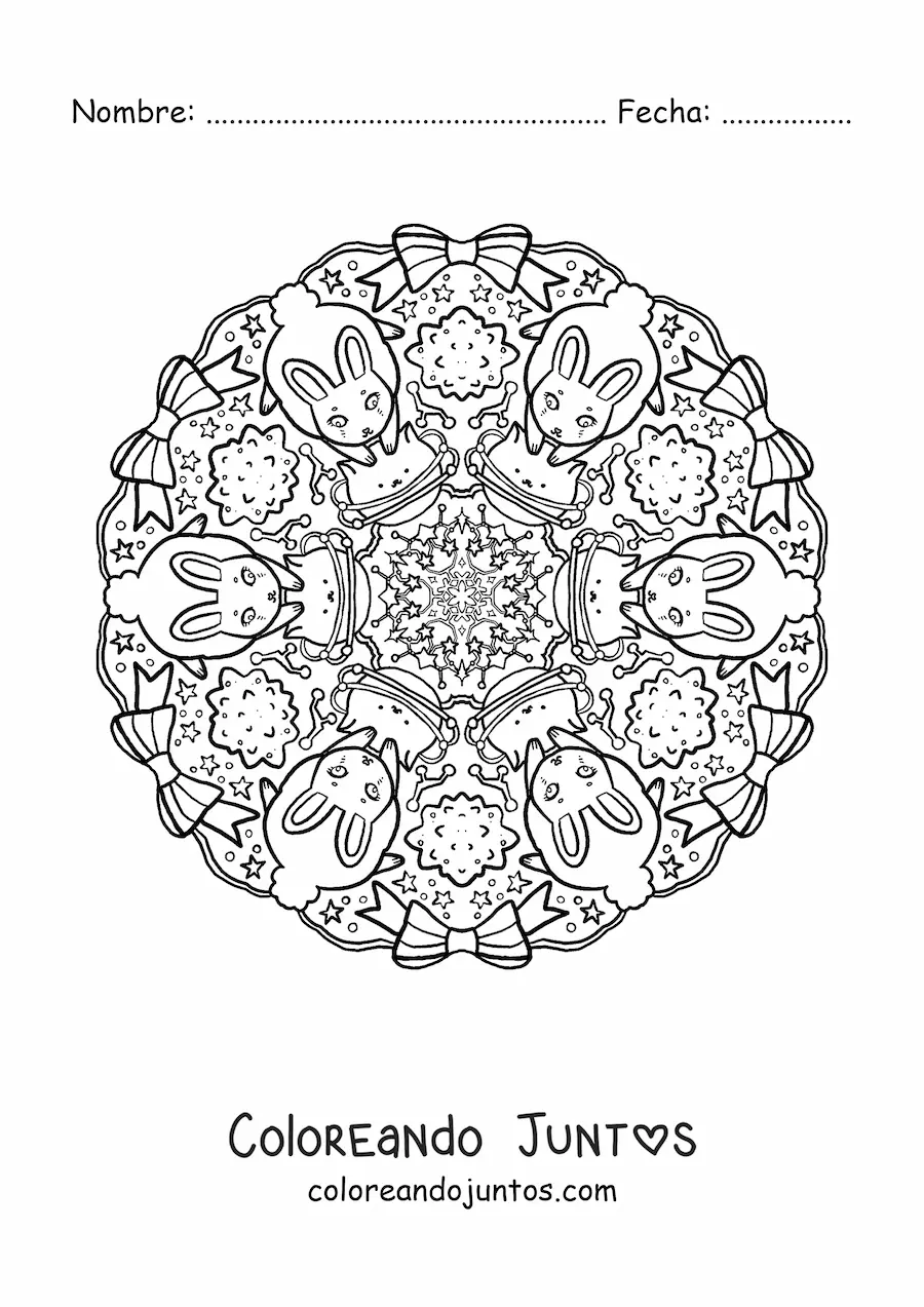 Imagen para colorear de mandala de conejos para niños de primaria