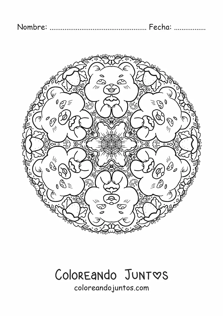Imagen para colorear de mandala de osos para niños de primaria