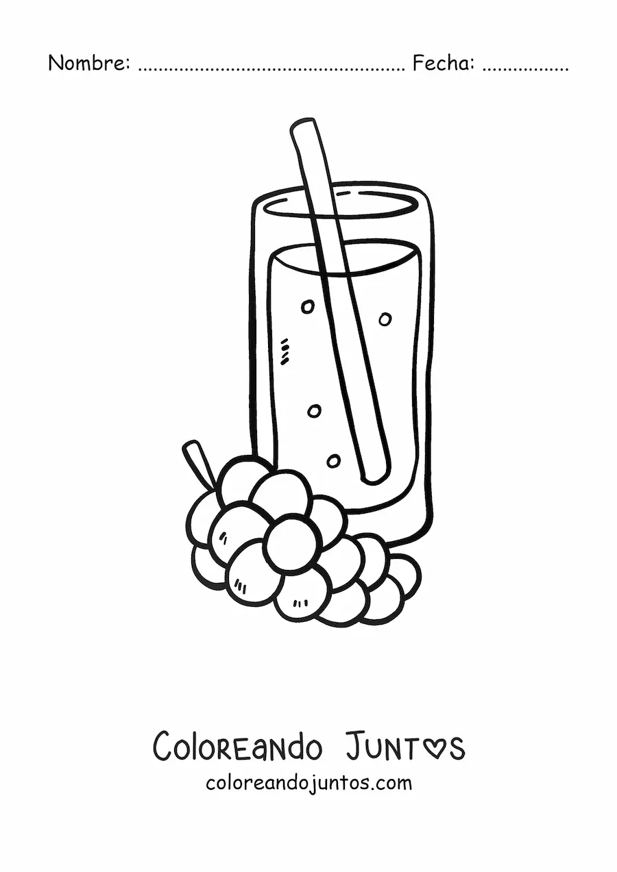 Imagen para colorear de un vaso con jugo de uva y un popote