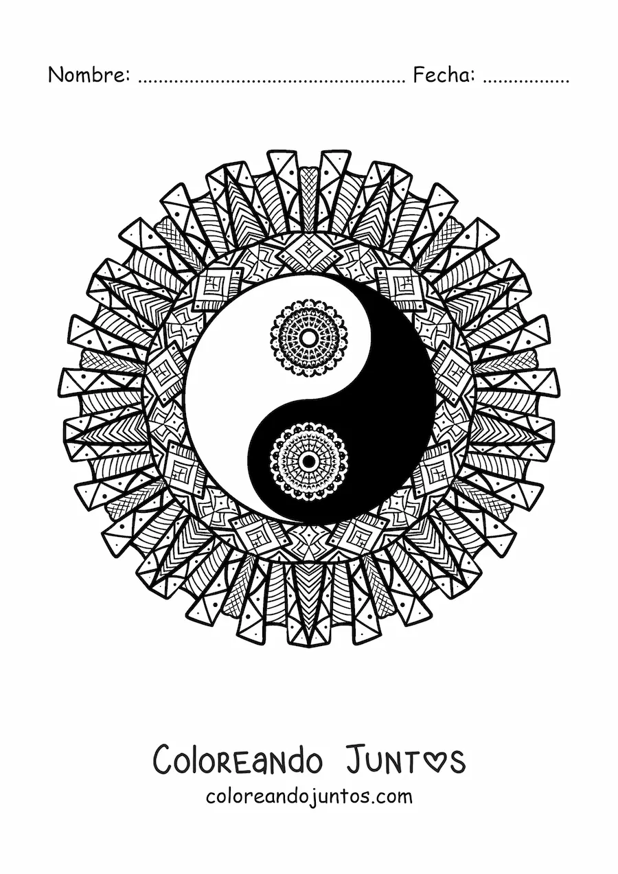 Imagen para colorear de mandala del yin yang