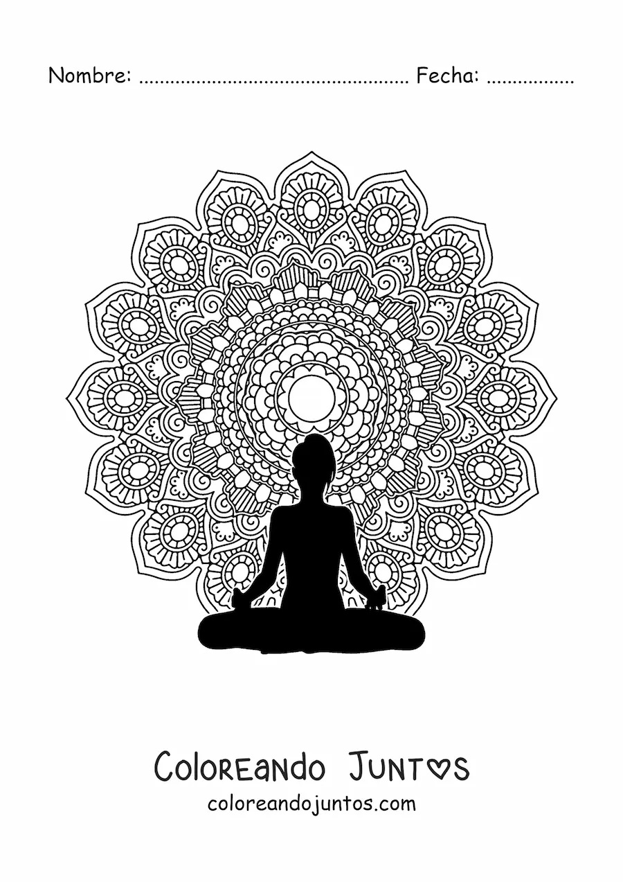 Imagen para colorear de mandala de una mujer meditando